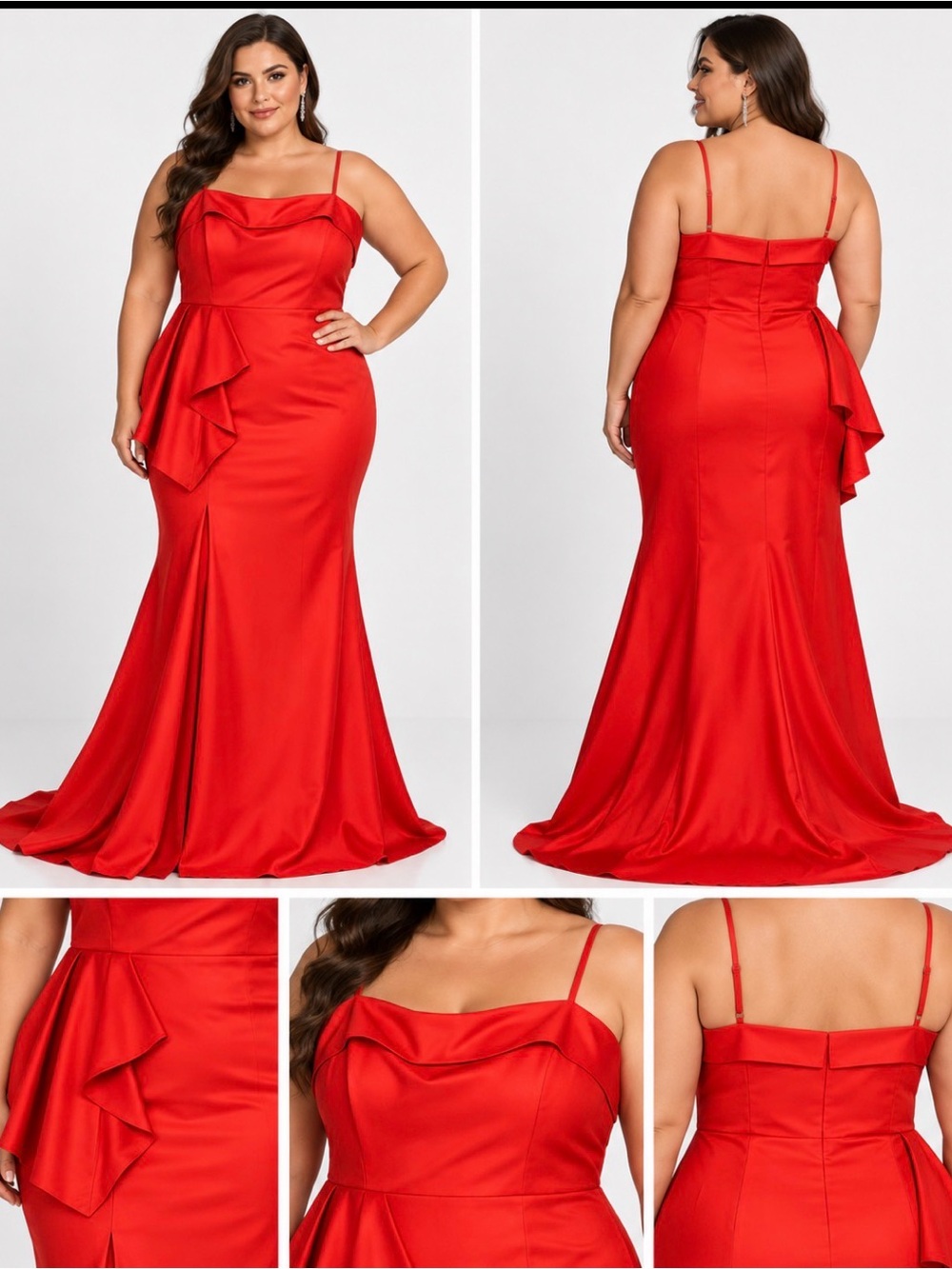 Terani Couture NWT Red Satin Ruffle Mermaid Formal Gown Size 18